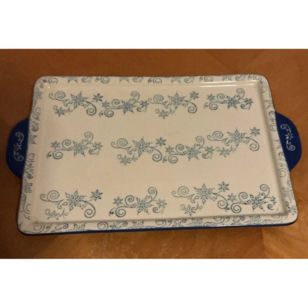 Temptations Stoneware By Tara Floral Lace Serving Or Baking Tray, Blue White